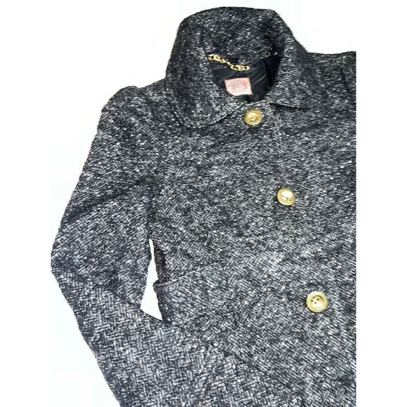 Juicy Couture Coat Size 4 Black 100% Wool Tweed Mid-Length Gold Buttons Classic - Picture 2 of 16
